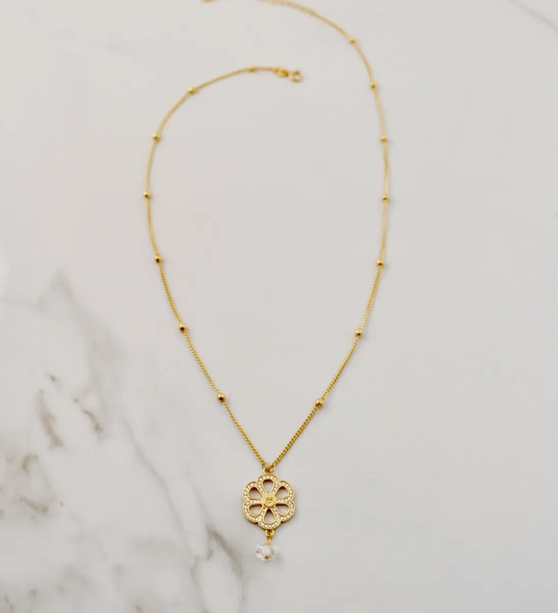 Fallyn Micro Ferris Wheel Necklace with Herkimer Diamond