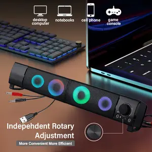 2.0 Stereo Computer Speaker with USB/3.5mm Dual Interface Gaming E-Sports Speakers, Plug and Play, Independent Volume Knob, Compatible with PC/Laptop/PS5/Mobile Phone/TV