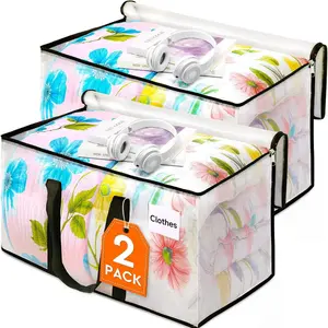 2 Pack Extra Large Moving Bags, Waterproof Storage Totes with Handles & Zippers, Foldable Space Saving Bags for College Dorm, Clear Color