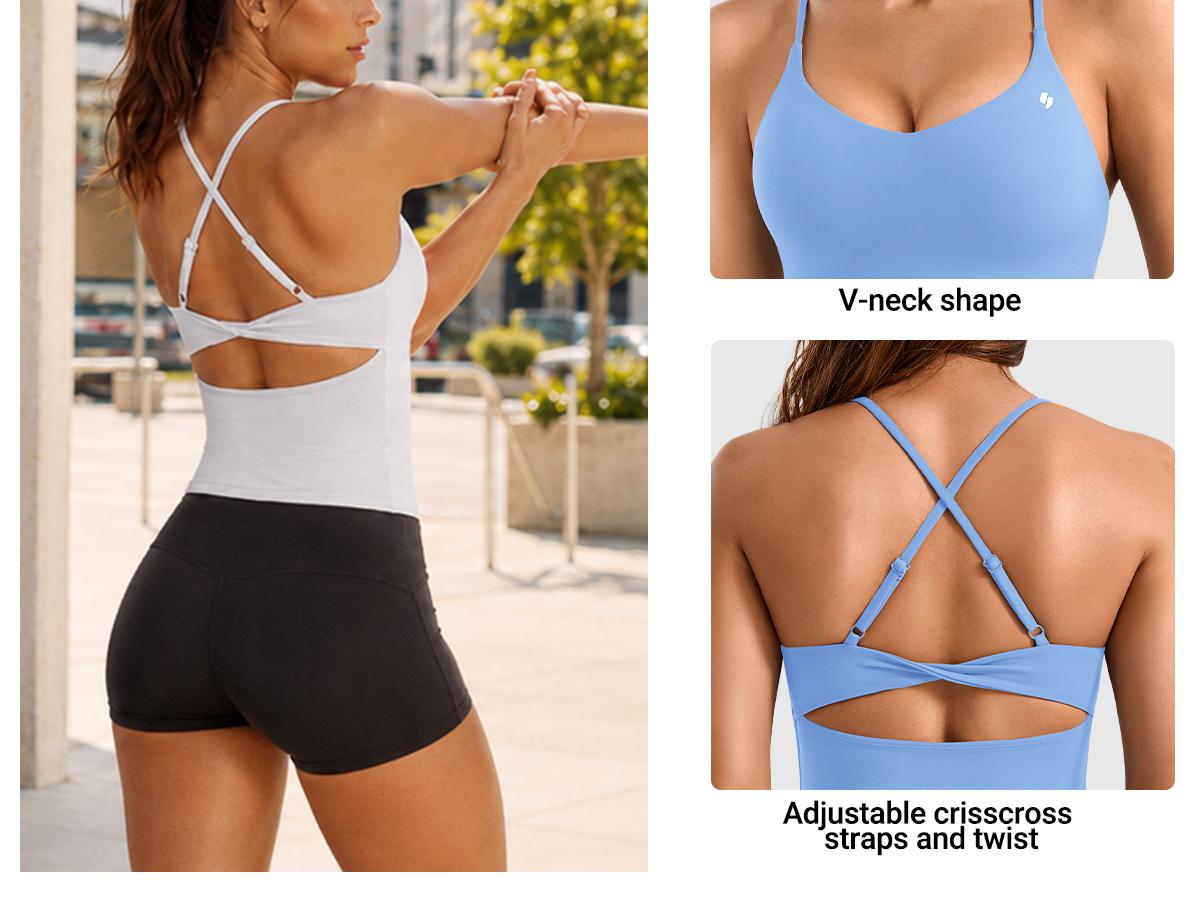 YEOREO 1-Piece Adjustable Strappy Workout Top, Active Tank Bra with Twist Crossover Longline Design, Strappy Sports Bras Alternative for Sporty Chic Gym Wear, Female tiktokshopbacktoschool, One-Piece