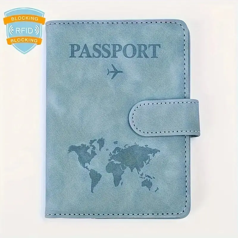 Embossed World Map Passport Cover, RFID Blocking Travel Wallet for Cards and Passport - Lightweight, Stain-Resistant Holder with Magnetic Closure, Travel Accessories