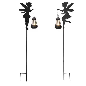 XYRIS Fairy Garden Decor 1 Pair - Solar Garden Decorations Lawn Ornaments Garden Statue Outdoor, Metal Yard Decor Lawn Decorations Outdoor, Whimsical Decor for Patio
