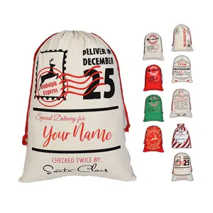 Personalized Christmas Santa Sacks – Custom Canvas Gift Bags for Holiday Keepsakes Box Drawstring