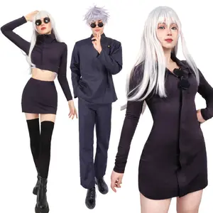 WENAM Gojo Satoru Cosplay Men Uniform Halloween Costumes for Women Cosplay Stretchy Fabric Purple Sexy Dress with Glasses Set