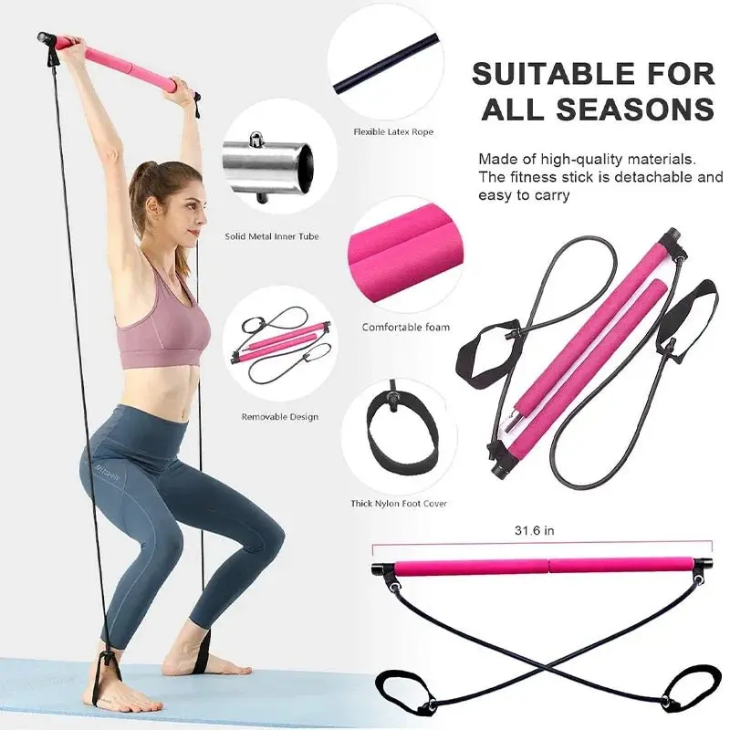 Fitness Bar Yoga Chest Expansion Tension Rope Back Trainer Elastic Rope Stretching Belt Multifunctional Pilates Bar Combination