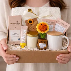Taniri Emotional Support Gift Box, Positive Comfort Care Package, Cozy Self Care Gift Set with Sunflower Plush, Ceramic Mug, Candle, Chocolate, Hand Cream, Tea and Knit Blanket, Thinking of You Gift, Ready to Gift