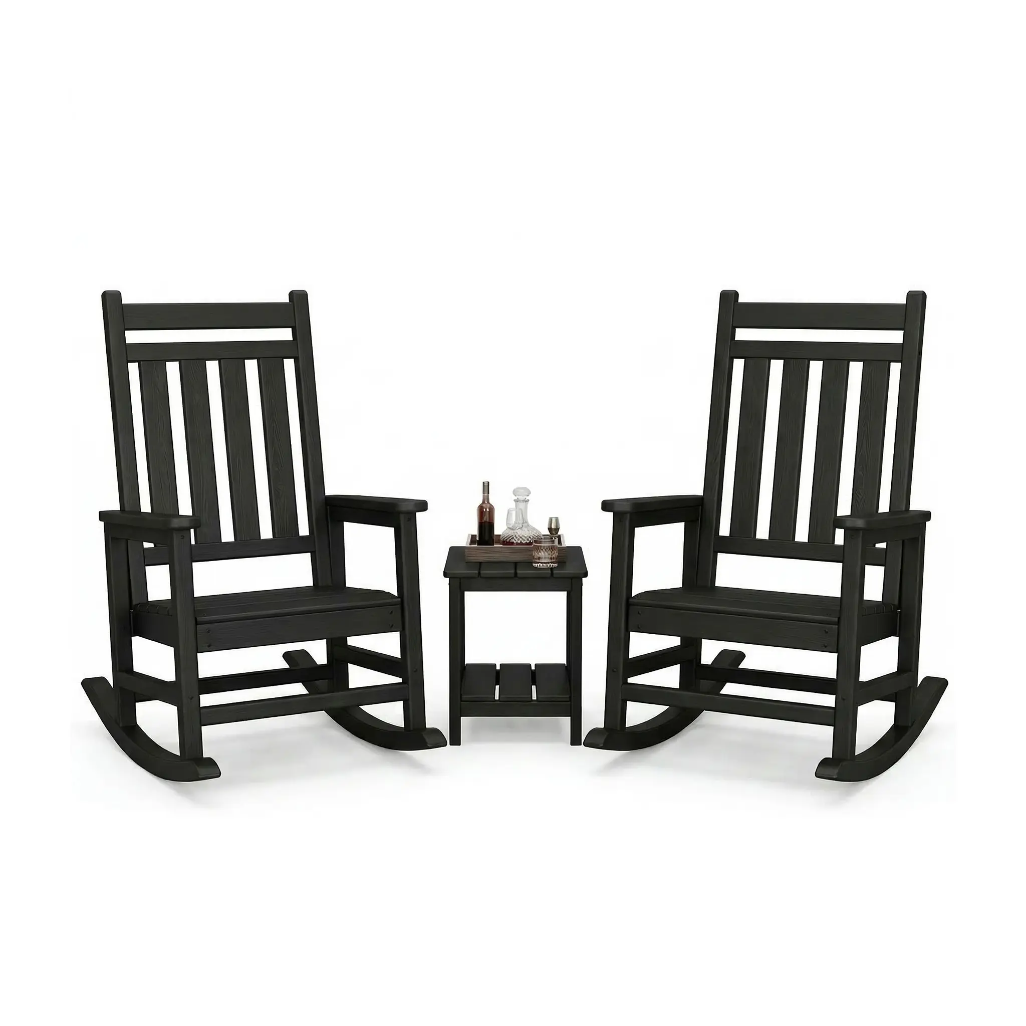 Adults' 2-Piece HDPE Poly Lumber High-Back Casual Adirondack Rocking Chair Set with Side Table, Waterproof All-Weather Outdoor Lounge Chair, Patio Seating for Porch, Garden
