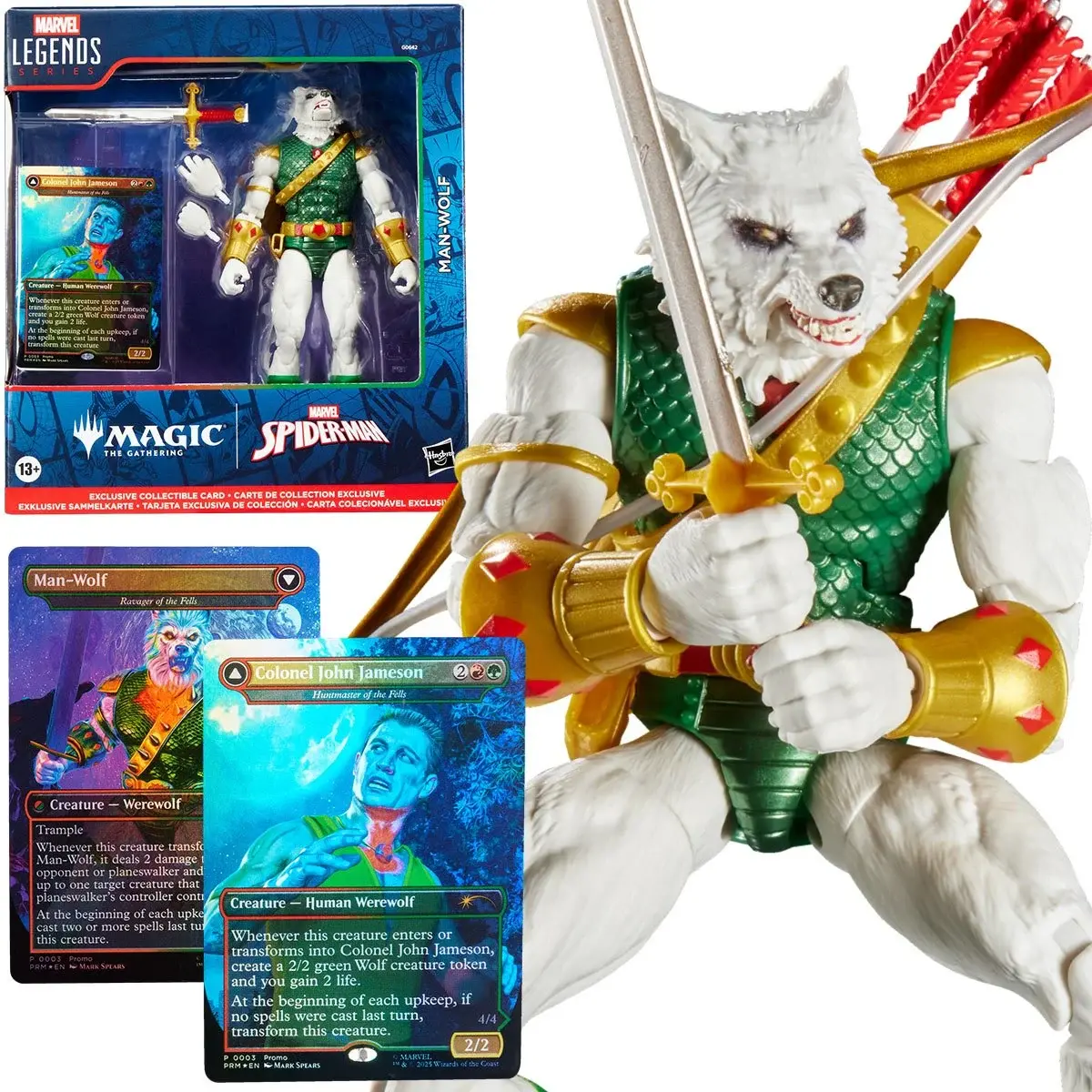 Hasbro Spider-Man Marvel Legends Magic: The Gathering Man-Wolf 6-Inch Action Figure with Collectible Card for Fans and Collectors