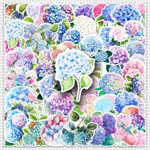 Hydrangea Flower Pattern Sticker, 100pcs/set Repeatable Self Adhesive Decorative Stickers, DIY Decals for Water Bottle, Laptop, Phone Case, Ornaments