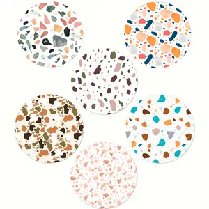 6pcs, Marble-Patterned Coasters Made of Wood, Suitable for Bars, Family Gatherings, Cafes, Offices, And All Occasions. They Serve As Home Decor And Housewarming Gifts, Measuring