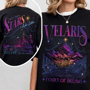 Graphic T-shirt, Fantasy Mountain Landscape, Dreamcore Bookish Tee, Starry Night Print for Women