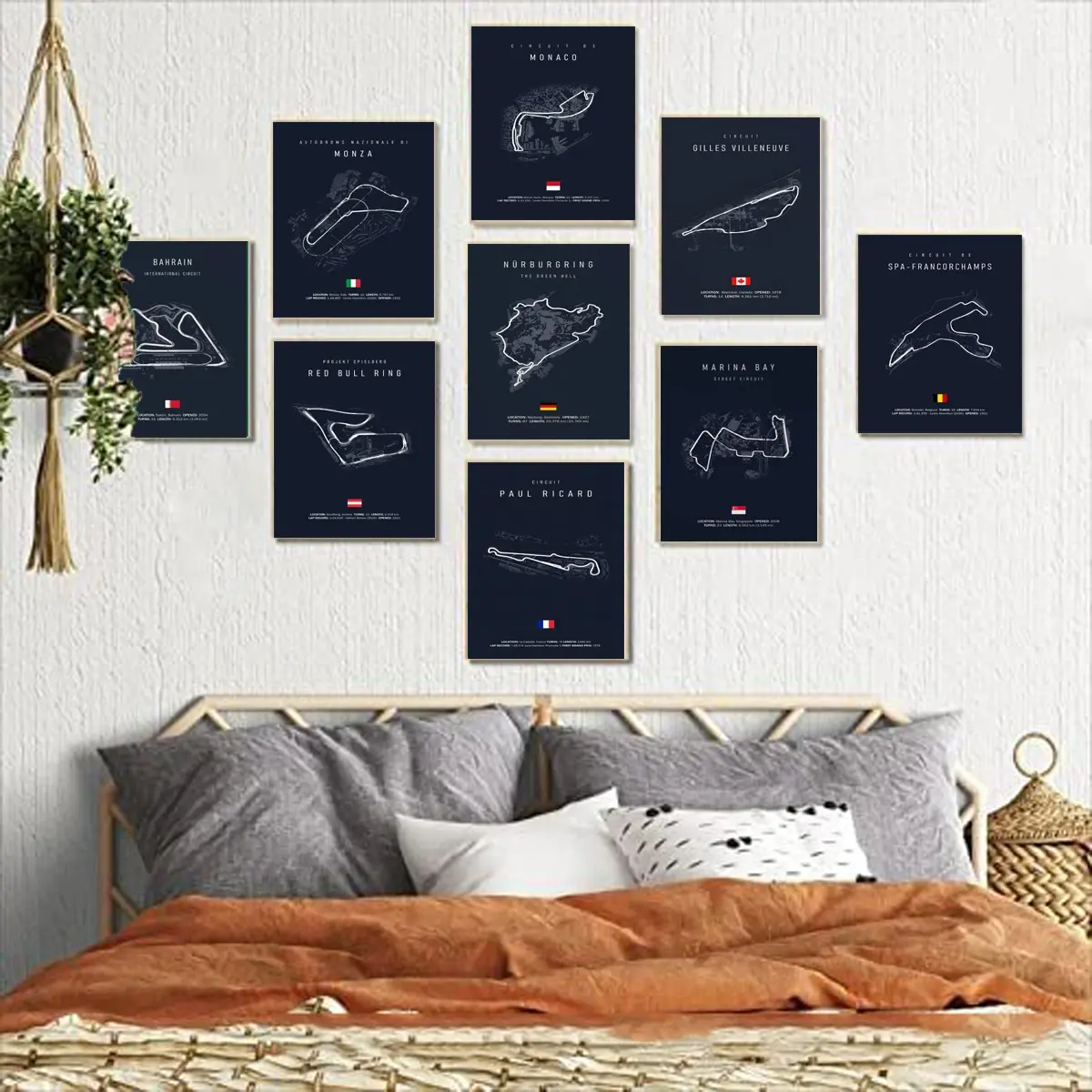 9pcs/set Frameless F1 Track Canvas Painting F1 Racing Art Poster Painting Core Living Room Decoration Wall Painting Hanging Wall Art Unframed Painting