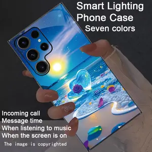 Dreamy Sea View Beach Colorful Intelligent Voice Controlled Luminous Phone Case Suitable for S25Ultra/S24Ultra/S22Ultra/S23Ultra/S21Ultra/S20Ultra/S10+/S10/S10 5G/Note20Ultra/Note10+/A55/A54/A53/A52/A35/A34/A32/A25/A73/A15/A56/A42/A14/A13 Fold 7/Fold6/Fol