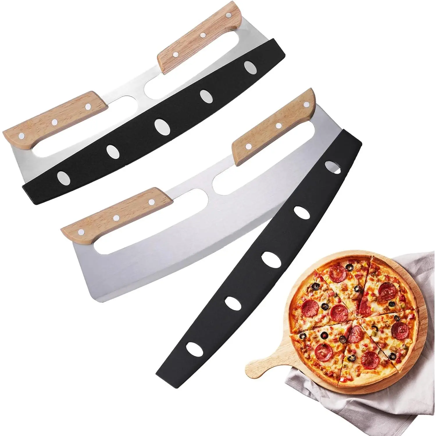 2 Pack Pizza  Rocker with  Handles & Protective PP Cover, 14" 430 Stainless Steel Pizza Slicer Wheel, Big Pizza  Cutters Kitchen Tool (14 inch)