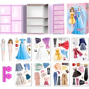 Magnetic Dress Up Paper Doll Pretend Play Game Toys,Dollhouse Magnet People Clothes Puzzles Development for 3+ Year Old Girls Toddler,Preschool Learning Created Imagine Birthday Gift (C Set)
