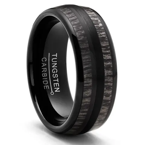 Male 8mm Elegant High-Polish Tungsten Carbide Dome Band - Cobalt-Free, Customized, Laser Engraved, Real Black Wood Inlay, Wedding & Promise Ring, Men's Jewelry Accessory