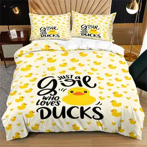 Cute Duck Pattern Duvet Cover Set, Soft And Comfortable Cartoon Duck Print Bedding Set (1 Duvet Cover + 1/2 Pillowcase, No Filler Included), Suitable For Teenagers, Girls, Children, Bedrooms, Dormitories, Guest Rooms