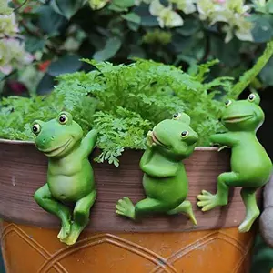 3 Piece/Set Cute Frog Figurines Hanging Animal Statue,Resin Pot Climbing Sculpture Outdoor Statues Ornaments Décor for Flower potFence, Yard Art Patio Lawn House