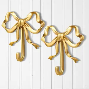 2pcs Elegant Golden Bow Knot Hooks -Coats, Hats, Bags - Decorative Door/Wall Hooks for Bathroom, Kitchen, Living Room, Wedding - Vintage Home Decor with Elegant Bow Design - Easy Installation with Screws Included - Ideal Housewarming Gift,