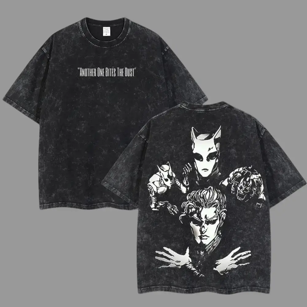 Retro Vintage Limited "Another One Bites The Dust" - JoJo's Bizarre Adventure Anime Double Printed Oversized Washed Tee Unisex Oversize Anime Manga Acid Washed Lightweight Cotton T-Shirt, Hoodies & Sweater Wash Gift For Anime Fan, Anime Lover
