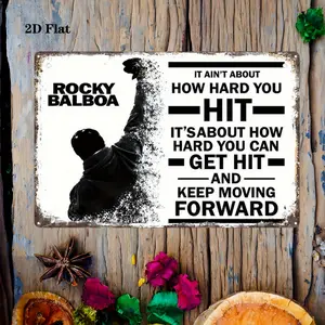 2D Flat, 1pc Rocky Balboa Boxing Poster Print - Motivational, Artistic Movie Quote Wall Art Decor - Heavy-Duty Iron Construction - 20.32x30.48 cm - Gym, Home, Office, Man Cave Decoration - Easy Hanging Pre-Drilled Holes - Boxing Fighter Decoration