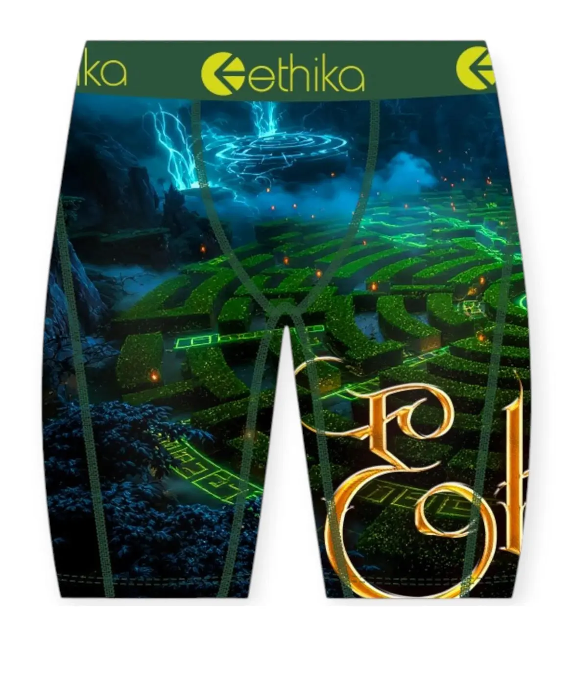 Men's Labyrinth Print Boxer Briefs - Menswear High Stretch Underwear, Soft 4-Way Stretch Spandex Fabric, Stay-in-Place No-Pull No-Gathering Fit for All-Day Comfort, Standard Sizes M,L