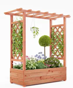Raised Garden Bed with Trellis – 45/72 Inch Tall Elevated Wood Planter Box with Side Supports, Hanging Canopy & 4 Drainage Holes – Freestanding for Climbing Plants, Vines, Flowers & Vegetables
