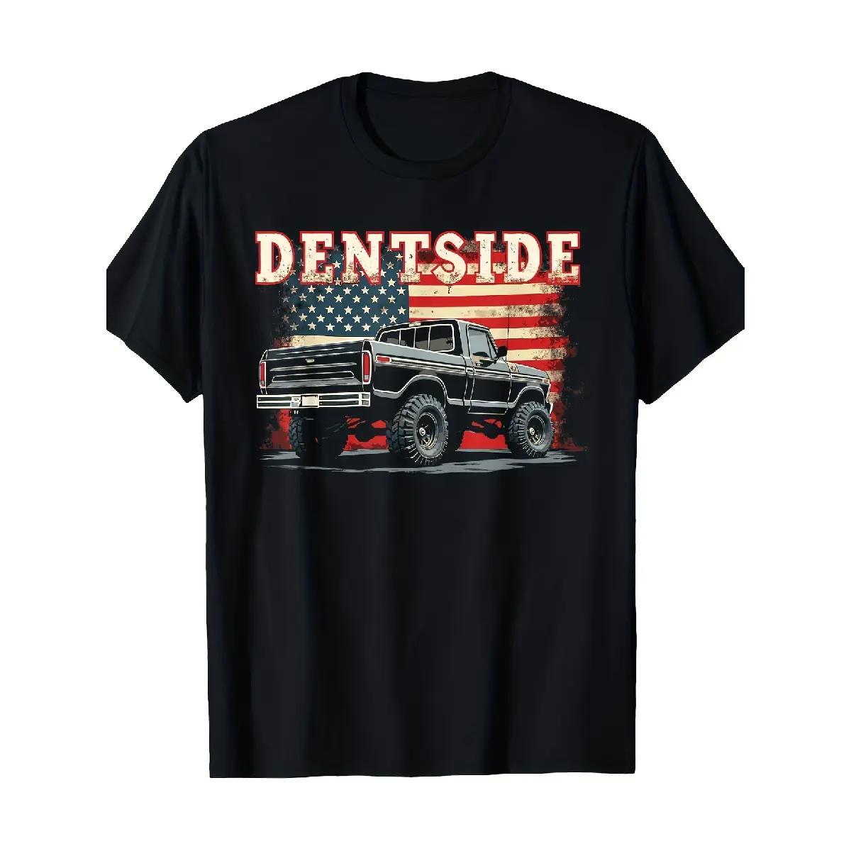 [100% Cotton] 100% Cotton 'S & 'S Short Classic American Flag And Dentside Truck Graphic Tee - Made from 100%, Featuring Short Sleeves And a Crew Neck, This Black T-Shirt Is Machine Washable And Suitable for All Seasons. It'S a Great Gift for Country T-Sh