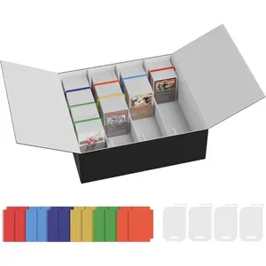 Dual Flip Trading Card Storage Box 3500+ Card Deck Case for Magic the Gathering PKM Sports Cards, 4-row Leather MTG PTCG Commander Deck with 12 PVC Dividers 4 Supporters, Black/Gray