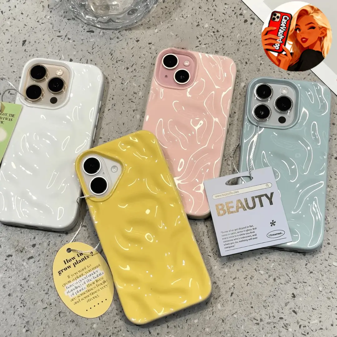 Dopamine-colored phone case with an Instagram-style design, featuring a 3D textured pattern for a Dopamine-colored phone case with an Instagram-style design, featuring a 3D textured pattern for a