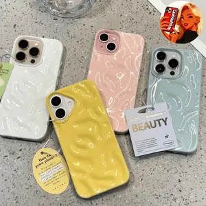 Dopamine-colored phone case with an Instagram-style design, featuring a 3D textured pattern for a unique tactile experience. Compatible with iPhone 17 Pro Max, 16 Plus, 15, 14, 13, 12, and 11. Made of soft silicone material, shockproof and drop-resistant.