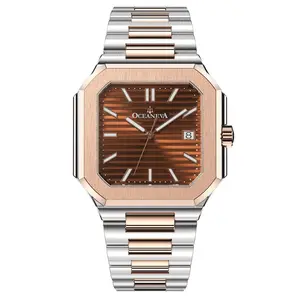 Oceaneva Men's Tenuis Ultra-Thin Automatic Watch - Brown Rose Gold, Swiss Movement, 10mm Case, 100M Water Resistant