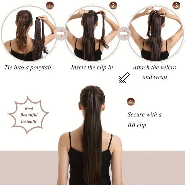 LuxeHair Straight Drawstring Ponytail Hairpiece, 100% Real Human Hair, Highlight Blonde, Clip-In Design, Natural Look, 10-28 Inch, Easy Wear & Adjustable, Versatile Styling for Women