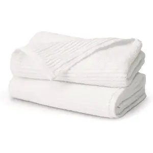 Turkish Ribbed Hand Towel Set - White -   Turkish  - Soft Absorbent Quick Dry Luxury  Hand Towels with Textured Rib Weave - Set of 2