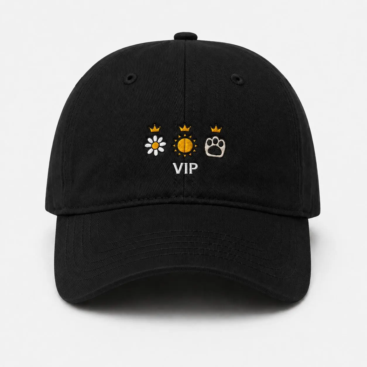 K-Pop VIP Crown Daisy Paw Embroidered Baseball Cap, Black Aesthetic Dad Hat, Korean Music Fan Inspired Streetwear Gift #KpopStyle #VIPStyle #KpopFashion #EmbroideredCap #KpopGift