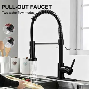 Black Kitchen Faucet with Pull Down Sprayer Commercial Single Handle Classic Spring Pull Out Kitchen Sink Faucet 1 Hole Dual Functionfor Pot Filler Farmhouse Camper Bar Laundry Room