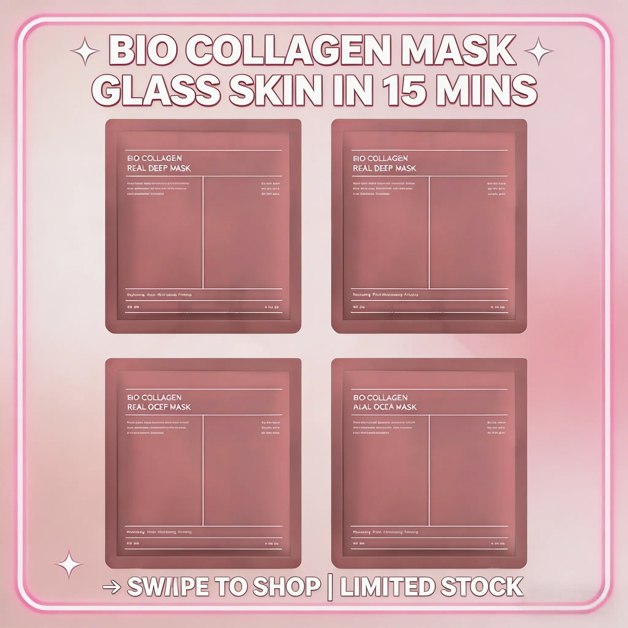 Collagen Mask Set (4 Pcs, 34ML Each), Korean Skincare: Hydrating, Repairing, Tightening Pores, Contains Hyaluronic Acid, Niacinamide