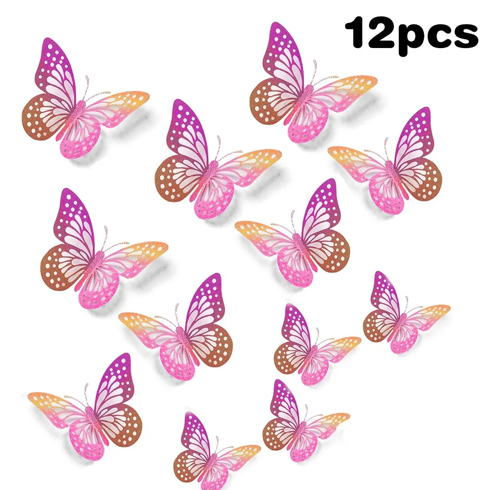 12PCS Laser Iridescent 3D Butterflies - 3 Sizes & 4 Styles, Butterfly Props, Hollow-Out Gold Butterfly Decor for Flower Arrangements, Wall, Wedding, Party Ornaments, Party Decoration