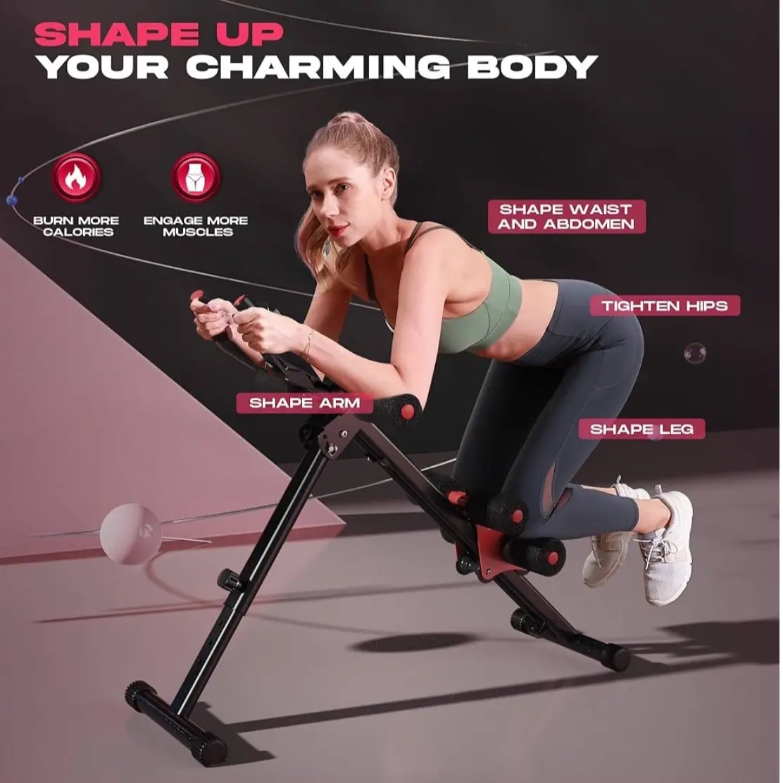 FLYBIRD Ab Workout Equipment, Adjustable Ab Machine for Body Shaping - Foldable Waist Trainer Suitable for Beginner Red