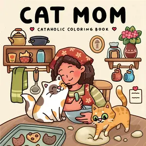 Cat Mom New Coloring Book, Relaxing Stress Relief Home Coloring Book, Adult Coloring Book, 24 Pages Girl Cat Patterns, DIY Hand Drawn Decor, Home Decoration
