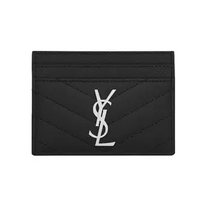Saint Laurent YSL Monogram Logo Quilted Leather Card Holder for Women in Black