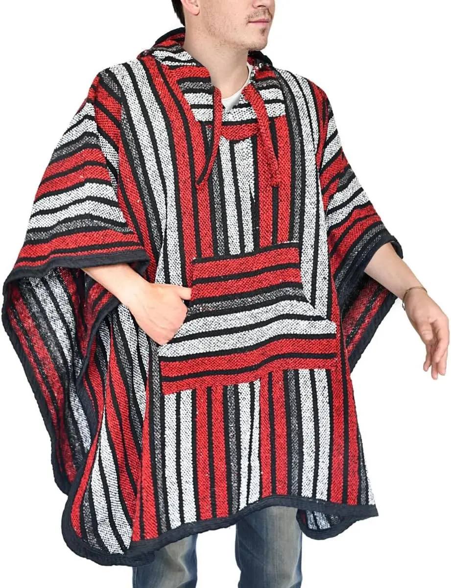 Baja Hoodie Mexican Poncho Drug Rug Style Serape Hippie Warm And Comfortable Aztec Wearable Blanket