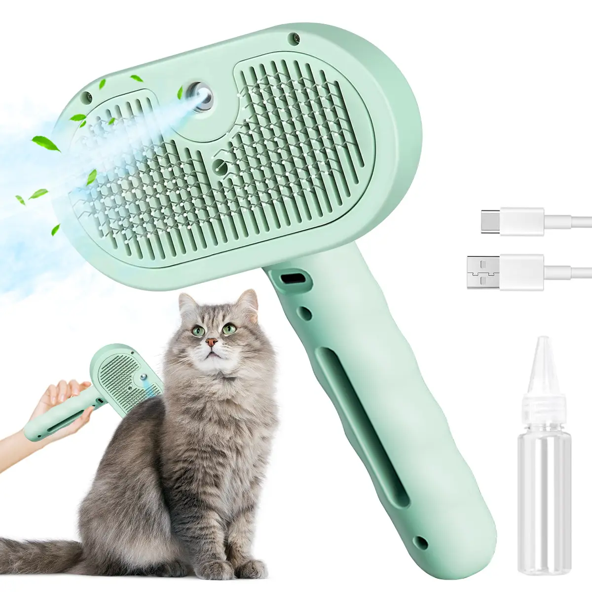 Pet Spray Hair Removal Comb, 1-piece pet hair brush, pet hair cleaning brush with shedding button, cat brush, dog brush, cat and dog beauty and massag