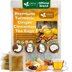 【FreshDrinkUS】 Turmeric Ginger and Cinnamon Tea, 100% Natural, Anti-Inflammatea. 100% handmade, Eco-conscious Tea Bags. No Sugar, No Caffeine, No Gluten, Vegan.
