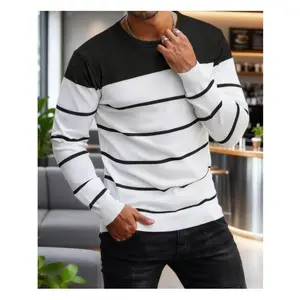 Men's Colorblock Striped Print Round Neck Sweater, Regular Fit Casual Long Sleeve Crew Neck Jumper for Fall & Winter, Fashion Men's Knitwear for Daily Wear Menswear Pullover Cotton Fisherman Crewneck everyday commute january  outfits autumn winter casual