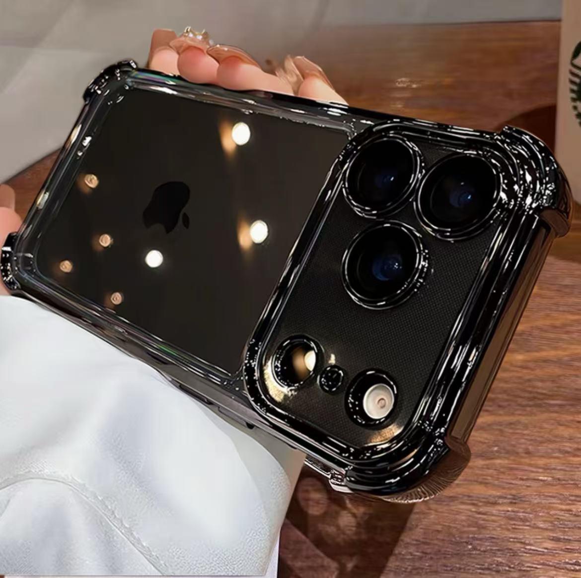 Four-corner anti-fall transparent mobile phone case, frame electroplating, mobile phone case with anti-fall safety pad, suitable for iPhone17promax, iPhone16 15 14 promaxplus, sturdy and thickened mobile phone case