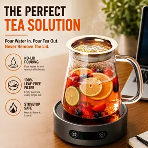 YUEPAI Multifunctional Glass Teapot & Coffee Brewer - Stovetop Safe, No-Lid Easy-Pour Design, Built-in Golden Horse Micro-Mesh Strainer to Keep Out Leaves, Easy-to-Clean Kitchenware Tea Infuser Pot Tea Pot With Infusers For Loose Tea