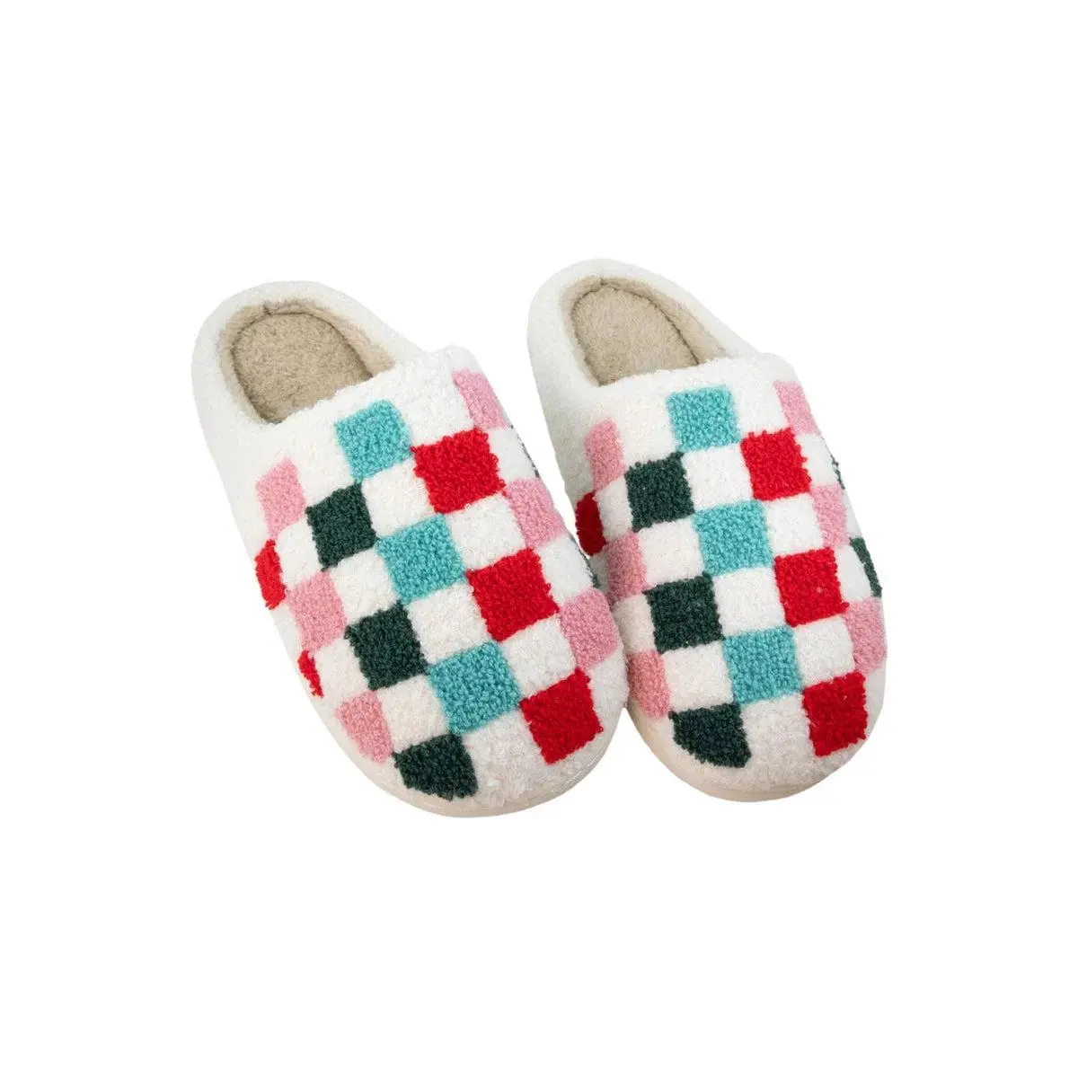 Jewel-Tone Multicolored Checkered  Cozy Slipper