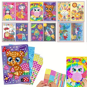 16 Sheets Children Dot Coloring Book DIY Color Dot Cartoon Animal Drawing Mosaic Puzzle Stickers Children Learn Creative Educational Toys