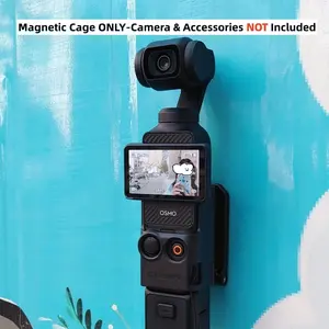 Magnetic Mount for DJI Pocket 3 / Xtra Muse Adjustable Heavy Duty Magnetic Cage with Buffer Pad Action Camera Adapter & Cold Shoe Hands-Free Gym Selfie Tool